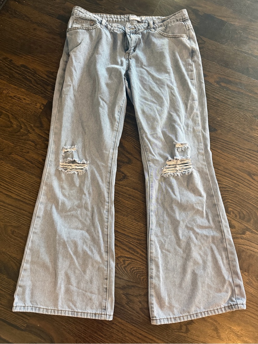 Women's Light Blue Distressed Flare Jeans — Wide Leg